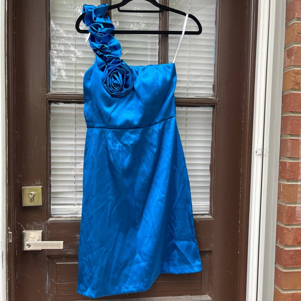 Olivia Matthews Y2K Size 6 Royal Blue One Shoulder Cocktail Dress